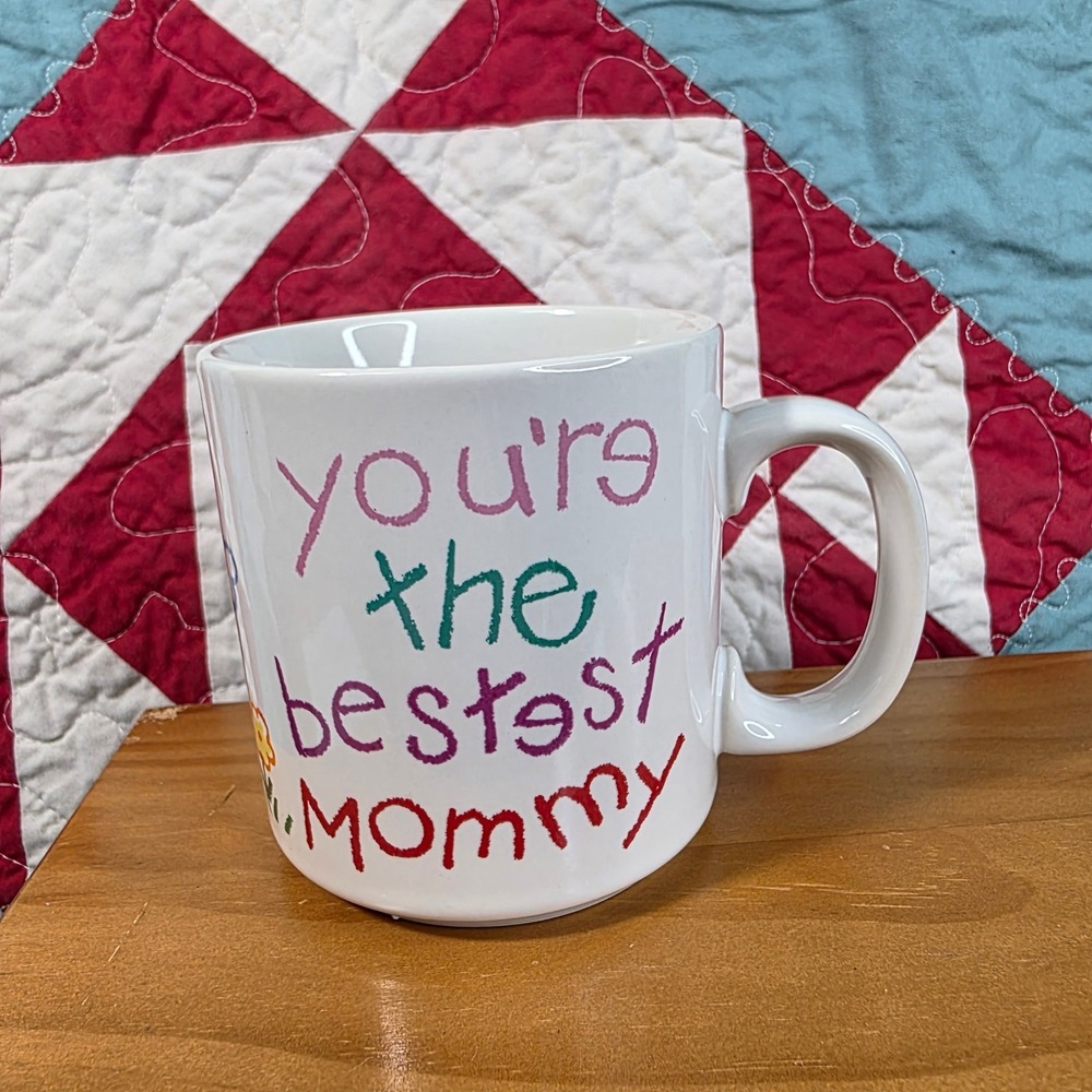 Russ Berrie Coffee Mug You're the Bestest Mommy White Crayon Drawing Art